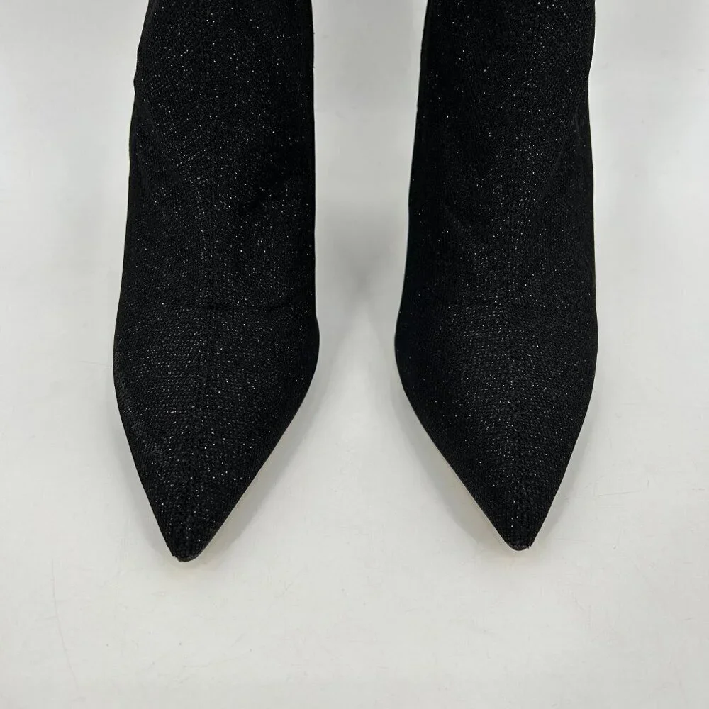 BADGLEY MISCHKA Jewel Black Sparkle Glitter Stretch Pointed Stiletto Booties 9.5